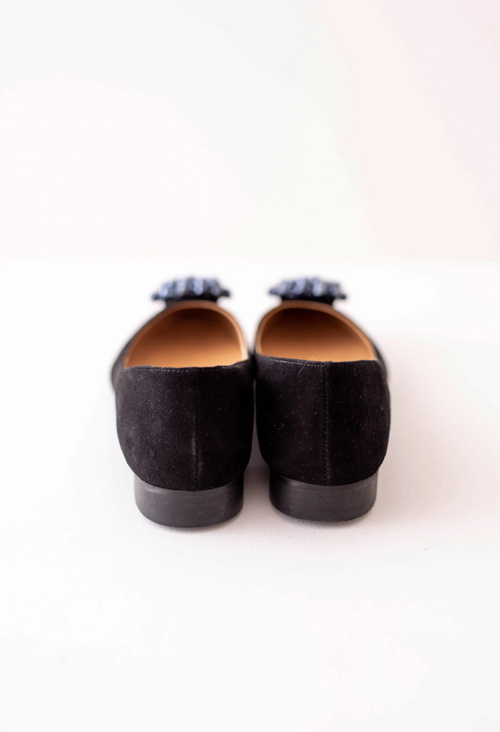 Czarne zamszowe baleriny z kryształową ozdobą 0607 - obrazek 5